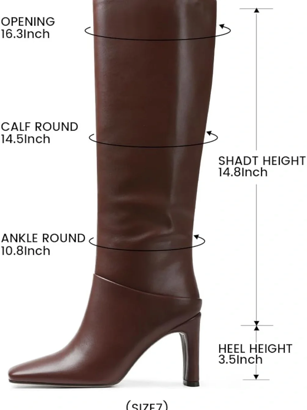 Uacllcau Women's Tall Brown Leather High-Heel Boot